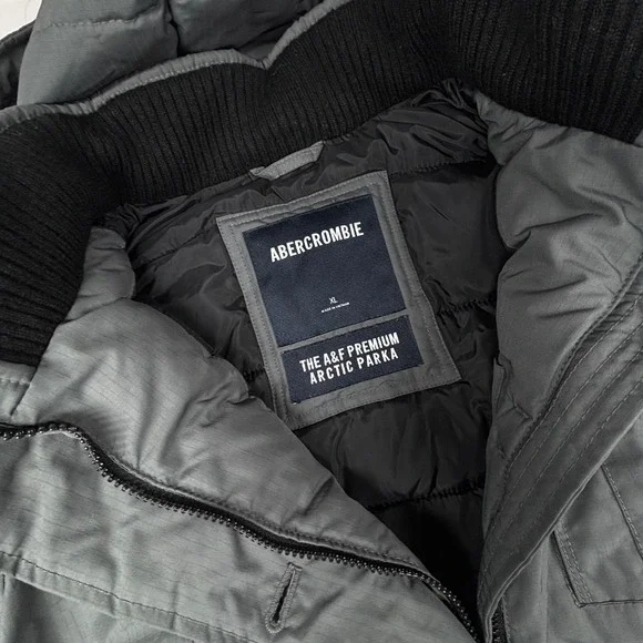 Abercrombie‎ & Fitch Premium Arctic Parka Hooded Winter Luxe Coat XL Gray Padded - Picture 2 of 12